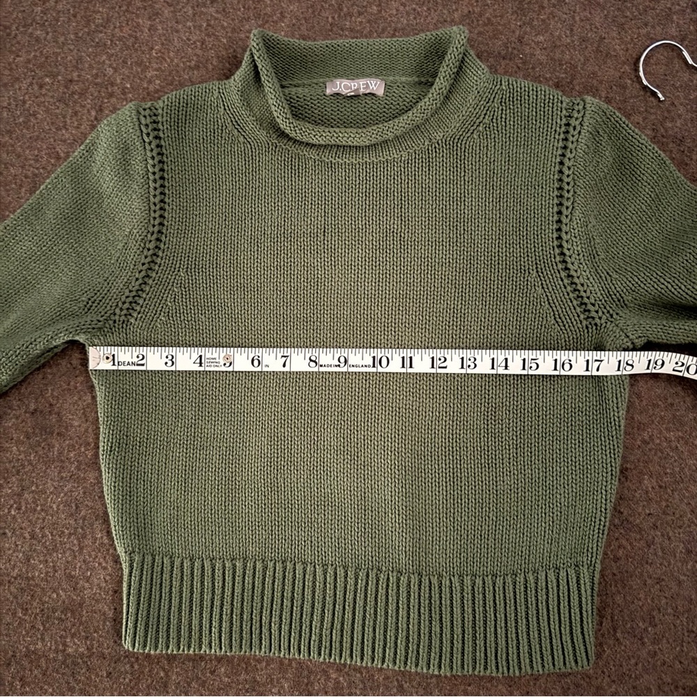 J. Crew Women’s Sage Olive Green Rollneck Sweater, Cropped, Size S, 100% Cotton - Picture 3 of 8